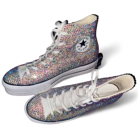Crystal Diamond High Top Platform Converse New In Box With Ribbon Laces - Picture 3 of 9